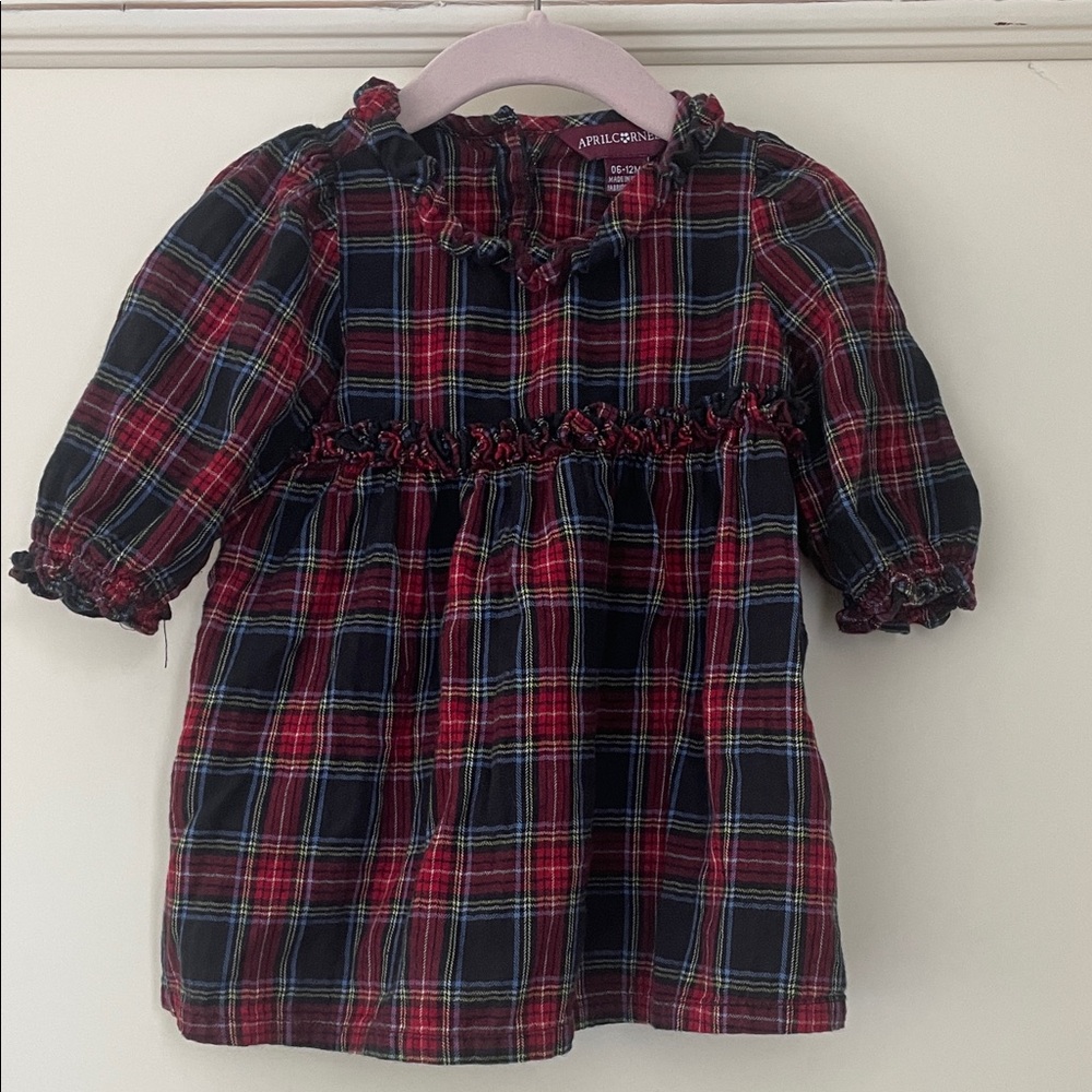 April Cornell Flannel Plaid Dress with Ruffle Details 6-12 Months